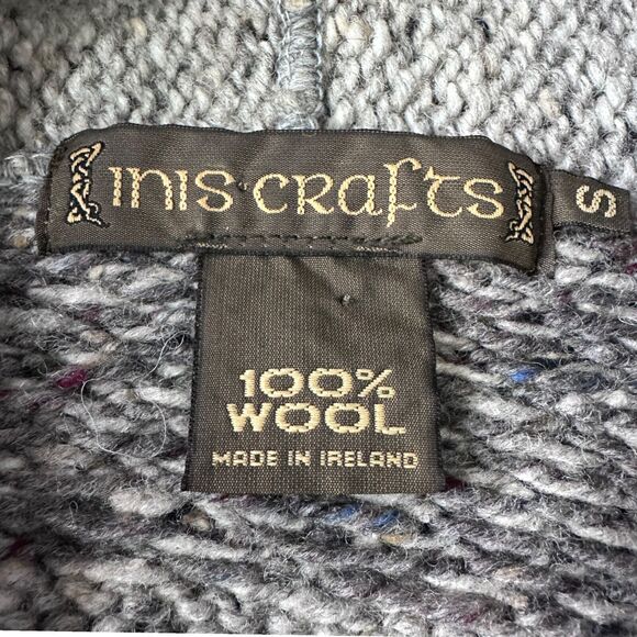 Inis Crafts Cardigan Hoodie Sweater Womens Small Gray Wool Long Duster Full Zip - Picture 7 of 10